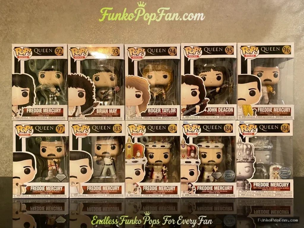 Bundle Funko Pop! Queen Freddie Mercury #02 / Brian May #03 / Roger Taylor #04 / John Deacon #06 Vinyl Figure Bobblehead Vaulted Collectible With Protector Funko Pop Figure
