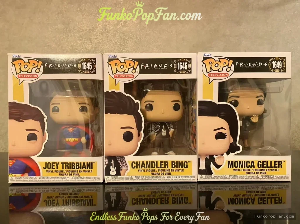 Bundle Funko Pop! Television Friends #1645 Joey Tribbiani / Chandler Bing #1646 / Monica Geller #1649 Vinyl Figure Bobblehead Vaulted Collectible With Protector Funko Pop Figure