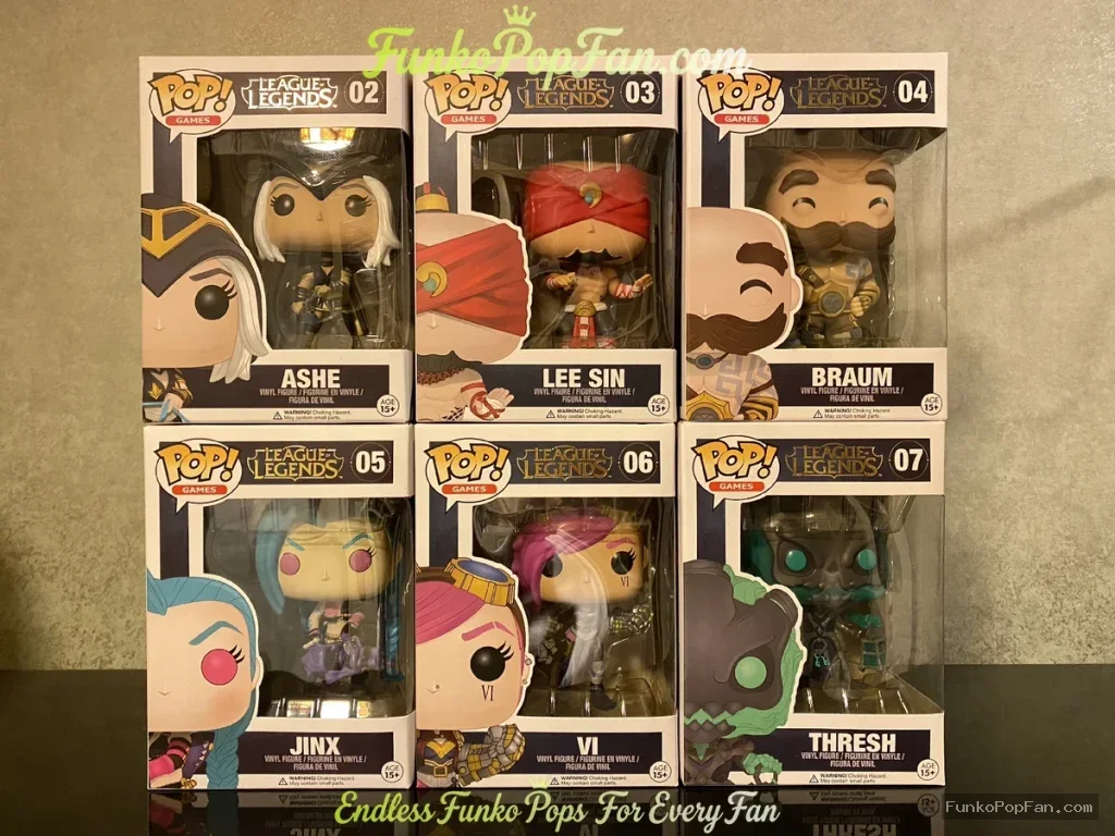 Bundle Funko Pop! Games League of Legends LOL #02 Ashe 03 Lee Sin 04 Braum 05 Jinx 06 Vi 07 Thresh Vinyl Figure Bobblehead Vaulted Collectible With Protector Funko Pop Figure