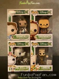 Bundle Funko Pop! Disney Beauty and the Beast #90 Peasant Belle / Cogsworth #91 / Mrs. Potts & Chip #92 / Lumiere #93 Vinyl Figure Bobblehead Vaulted Collectible With Protector Funko Pop Figure