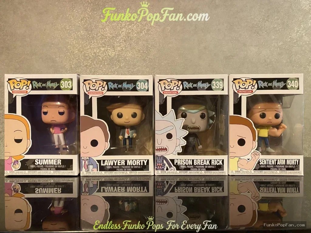 Bundle Funko Pop! Rick and Morty Summer #303 / Lawyer Morty #304 / Prison Break Rick #339 / Sentient Jim Morty #340 Vinyl Figure Bobblehead Vaulted Collectible With Protector Funko Pop Figure
