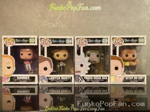 Bundle Funko Pop! Rick and Morty Summer #303 / Lawyer Morty #304 / Prison Break Rick #339 / Sentient Jim Morty #340 Vinyl Figure Bobblehead Vaulted Collectible With Protector Funko Pop Figure