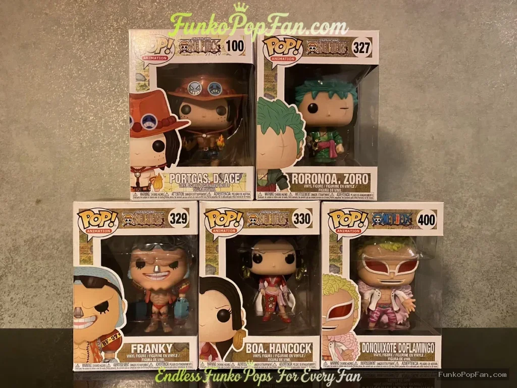 Bundle Funko Pop! One Piece Portgas D. Ace #327 / Roronoa Zoro #329 / Franky #330 / Boa Hancock #400 Vinyl Figure Bobblehead Vaulted Collectible With Protector Funko Pop Figure