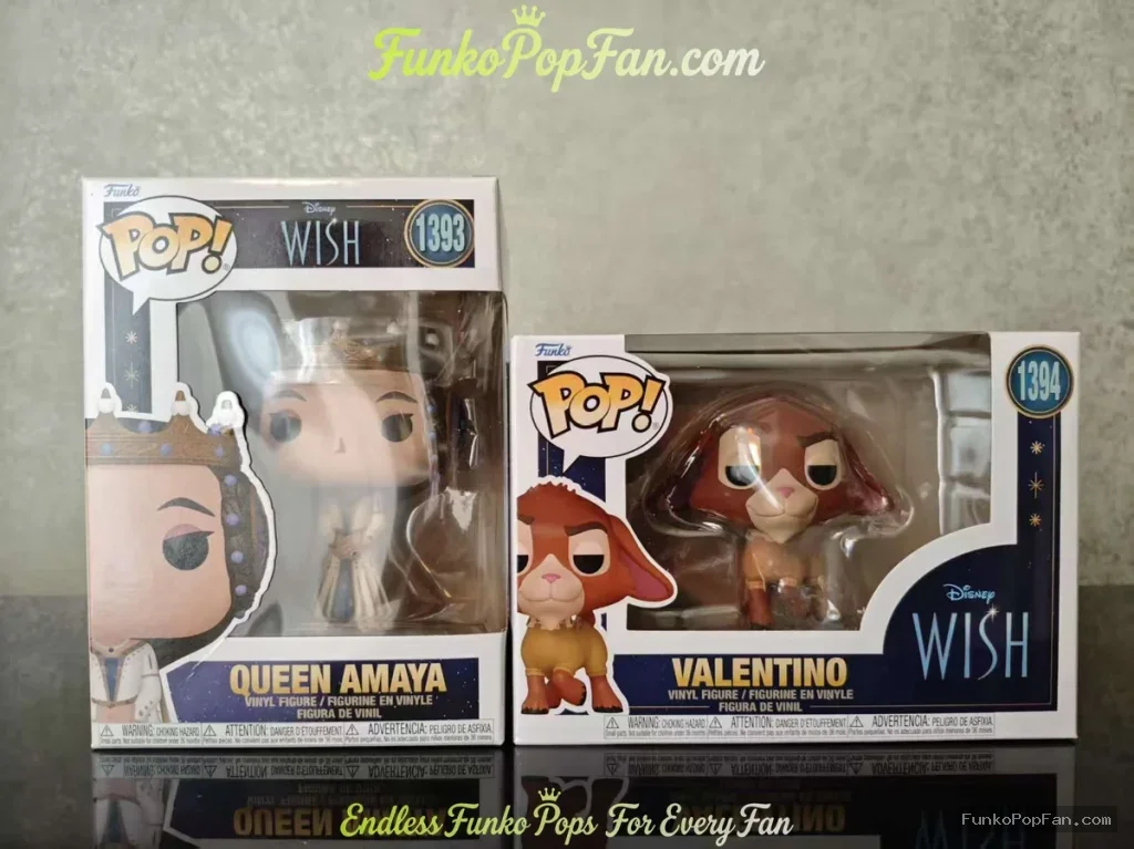 Bundle Funko Pop! Disney Wish #1393 Queen Amaya / Valentino #1394 Vinyl Figure Bobblehead Vaulted Collectible With Protector Funko Pop Figure