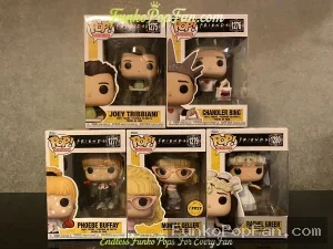 Bundle Funko Pop! Friends The One with Ross's Wedding #1275 Joey Tribbiani / Chandler Bing #1276 / Phoebe Buffay #1277 / Monica Geller #1278 (Chase) / Rachel Green #1290 Vinyl Figure Bobblehead Vaulted Collectible With Protector Funko Pop Figure