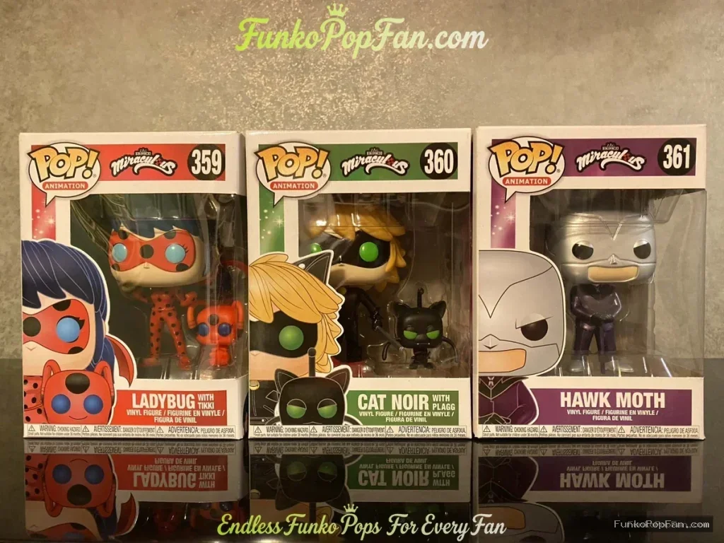 Bundle Funko Pop! Animation Miraculous Ladybug Lot of 3 #359 Ladybug w/Tikki + #360 Cat Noir w/Plagg + #361 Hawk Moth Vinyl Figure Bobblehead Vaulted Collectible With Protector Funko Pop Figure