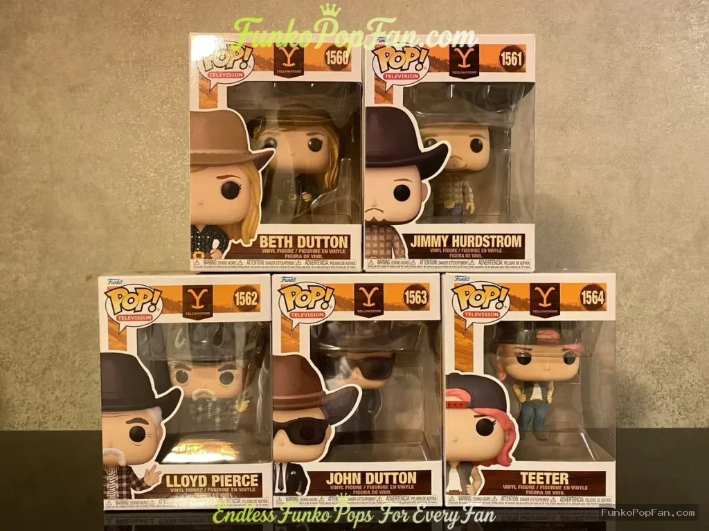 Bundle Funko Pop! TV Yellowstone #1560 Beth Dutton / Jimmy Hurdstrom #1561 / Lloyd Pierce #1562 / John Dutton #1563 / Teeter #1564 Vinyl Figure Bobblehead Vaulted Collectible With Protector Funko Pop Figure