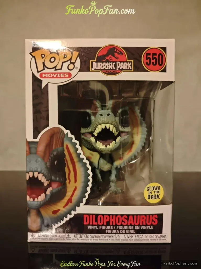 Movies Jurassic Park #550 Dilophosaurus (Glow in the Dark) Vinyl Figure Bobblehead Vaulted Collectible With Protector Funko Pop Figure