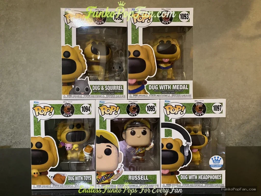 Bundle Funko Pop! Disney Dug Days #1092/#1093/#1094/#1095/#1096 Dug Squirrel Medal Toys Russell Headphones Vinyl Figure Bobblehead Vaulted Collectible With Protector Funko Pop Figure