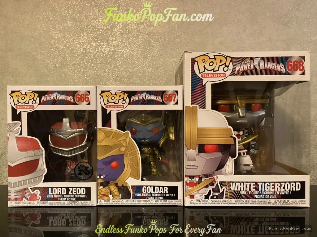 Bundle Funko Pop! Power Rangers Television #666 Lord Zedd / Goldar #697 / White Tigerzord #668 Vinyl Figure Bobblehead Vaulted Collectible With Protector Funko Pop Figure