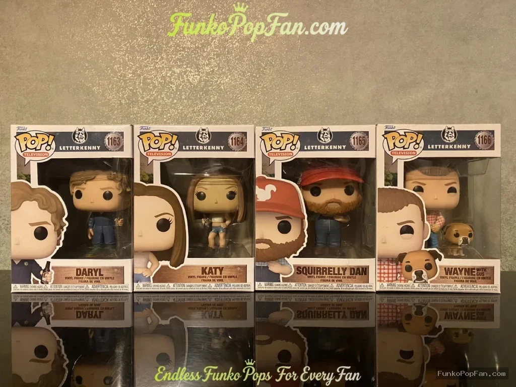 Bundle Funko Pop! Television Letterkenny Complete Set of 4 #1163 Daryl, #1164 Katy, #1165 Squirrelly Dan, #1166 Wayne with Gus Vinyl Figure Bobblehead Vaulted Collectible With Protector Funko Pop Figure