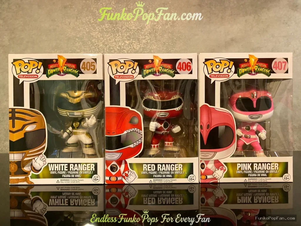 Bundle Funko Pop! Television Power Rangers #405 White Ranger / Red Ranger #406 / Pink Ranger #407 Vinyl Figure Bobblehead Vaulted Collectible With Protector Funko Pop Figure