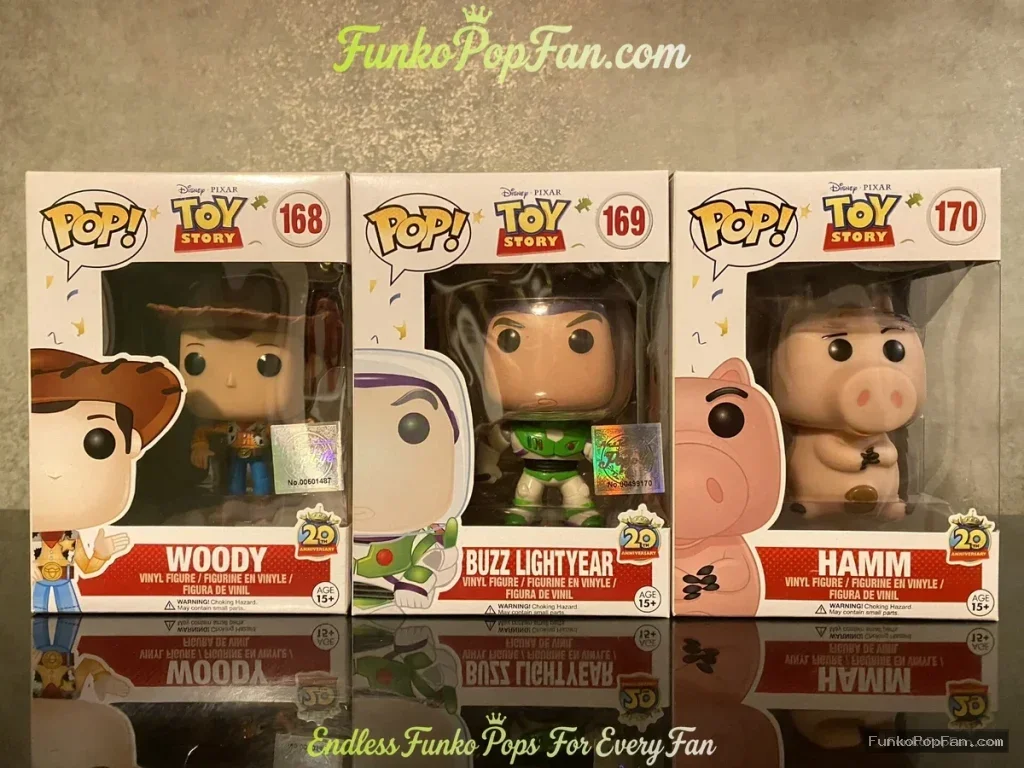 Disney Pixar Toy Story 20th Anniversary #168 Woody + #169 Buzz Lightyear + #170 Hamm Vinyl Figure Bobblehead Vaulted Collectible With Protector Funko Pop Figure