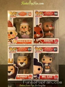 Bundle Funko Pop! Rudolph The Red-Nosed Reindeer #1264 Charlie-in-the-Box / Rudolph #1568 / King Monracer #1570 / Mrs. Claus #1571 Vinyl Figure Bobblehead Vaulted Collectible With Protector Funko Pop Figure