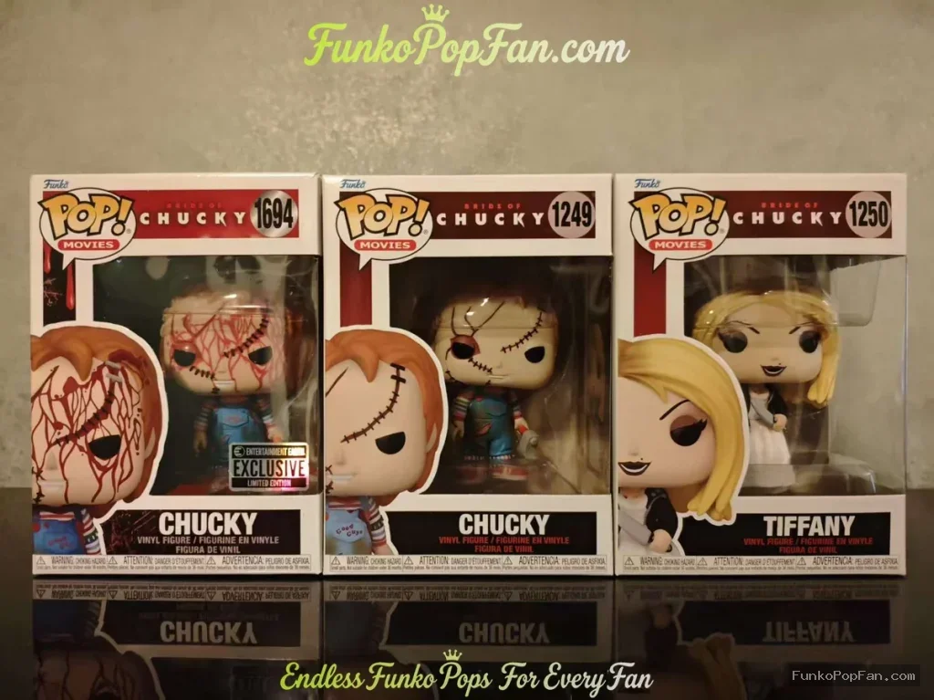 Bundle Funko Pop! Movies Child's Play #1694 Chucky / Chucky #1249 / Tiffany #1250 Vinyl Figure Bobblehead Vaulted Collectible With Protector Funko Pop Figure