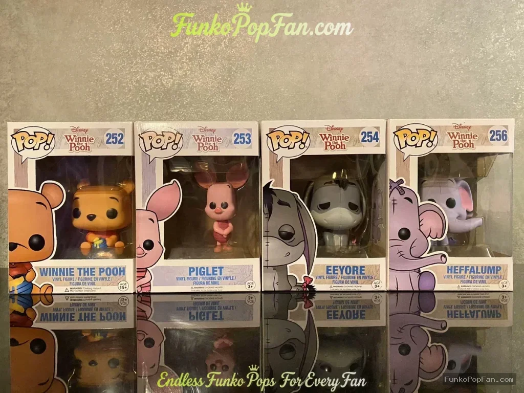 Bundle Funko Pop! Disney Winnie the Pooh Lot of 4 #252 Winnie the Pooh, #253 Piglet, #254 Eeyore, #256 Heffalump Vinyl Figure Bobblehead Vaulted Collectible With Protector Funko Pop Figure