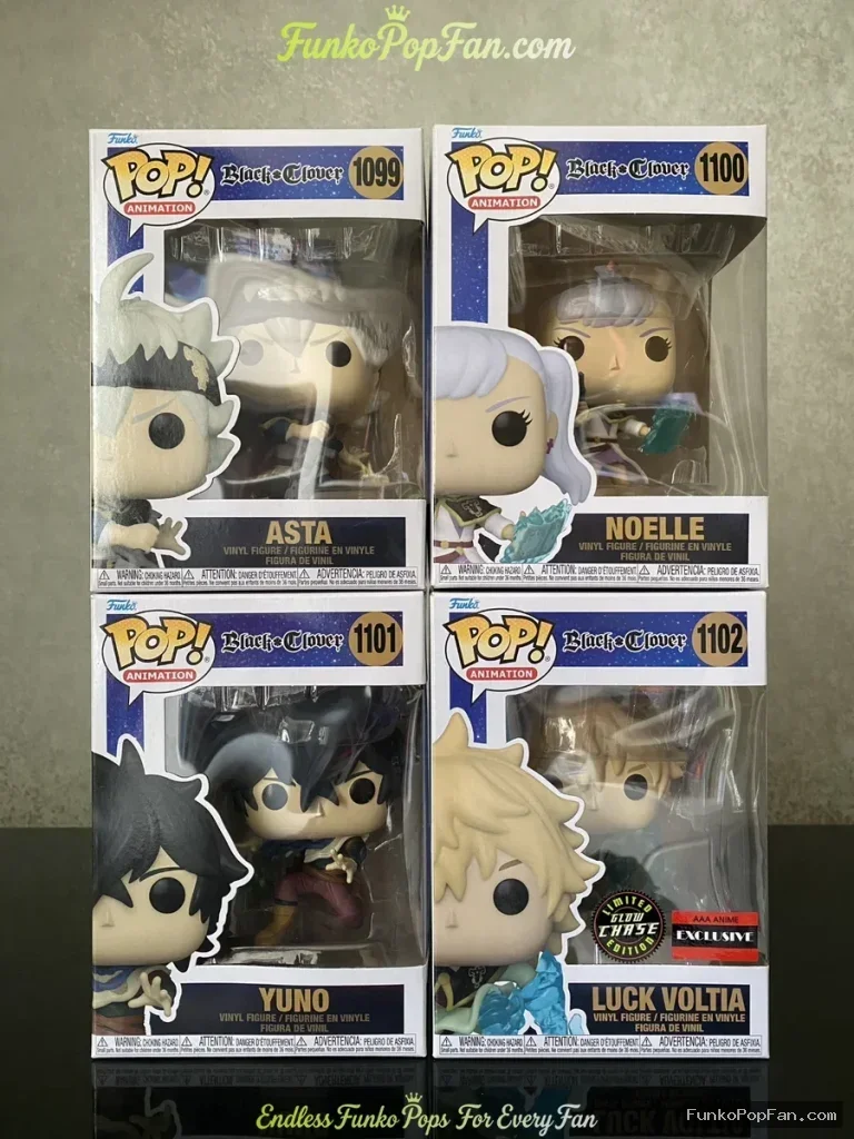 Bundle Funko Pop #1099/#1100/#1101/#1102 Black Clover Asta / Noelle / Yuno / Luci Voltia Vinyl Figure Bobblehead Vaulted Collectible With Protector Funko Pop Figure
