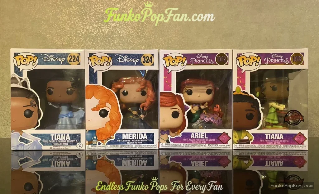 Bundle Funko Pop! Disney Princesses #224 Tiana / Merida #324 / Ariel #325 Vinyl Figure Bobblehead Vaulted Collectible With Protector Funko Pop Figure