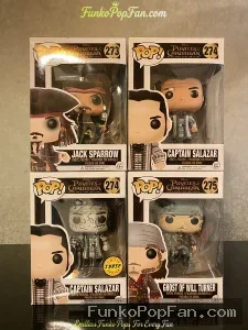 Bundle Funko Pop Pirates of the Caribbean #273 Jack Sparrow / #274 Captain Salazar / #274 Captain Salazar (Chase) / #275 Ghost of Will Turner Vinyl Figure Bobblehead Vaulted Collectible With Protector Funko Pop Figure