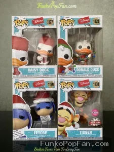 Bundle Funko Pop #1127/#1128/#1129/#1130 Disney Christmas Daisy Duck / Donald Duck / Eeyore / Tigger Vinyl Figure Bobblehead Vaulted Collectible With Protector Funko Pop Figure