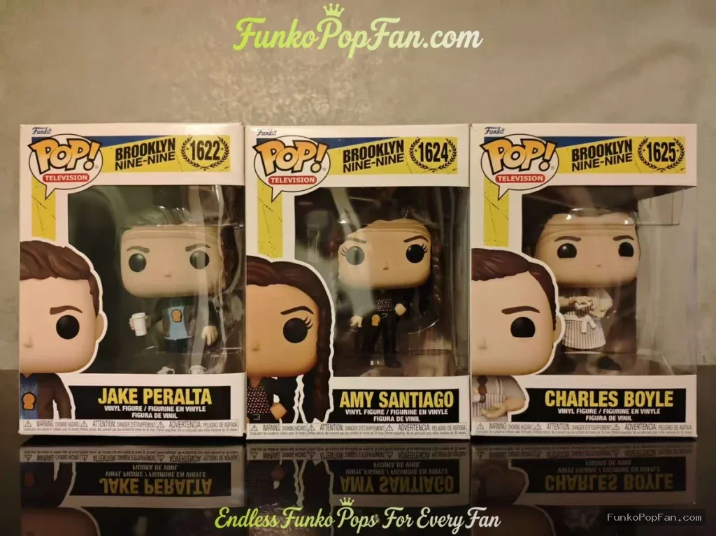 Bundle Funko Pop! Brooklyn Nine-Nine Jake Peralta #1622 / Amy Santiago #1624 / Charles Boyle #1625 Vinyl Figure Bobblehead Vaulted Collectible With Protector Funko Pop Figure