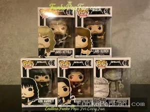 Bundle Funko Pop Metallica James Hetfield #57 / Lars Ulrich #58 / Kirk Hammett #59 / Robert Trujillo #60 / Lady Justice #89 Vinyl Figure Bobblehead Vaulted Collectible With Protector Funko Pop Figure