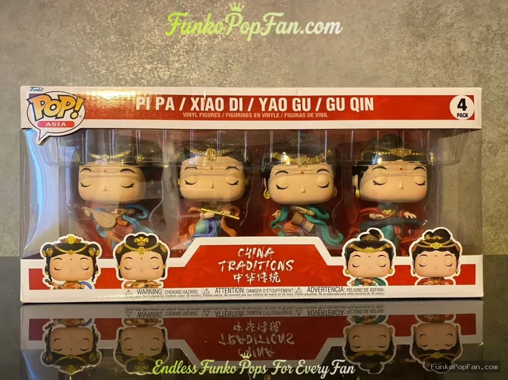 Bundle Funko Pop! #475 Asia China Traditions Pi Pa / Xiao Di / Yao Gu / Gu Qin Vinyl Figure Bobblehead Vaulted Collectible With Protector Funko Pop Figure