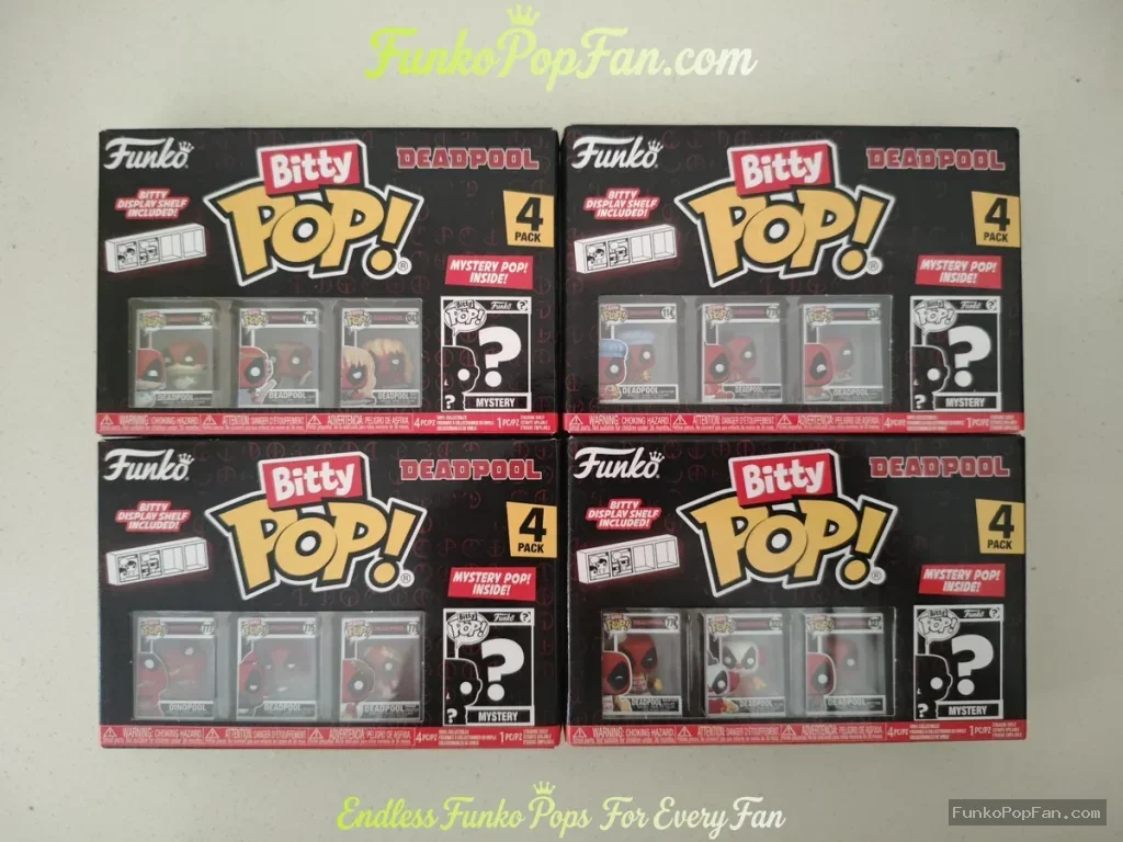 Bundle Funko Bitty Pop Deadpool 4X4-Pack Mystery Pops Bathtime Vinyl Figure Bobblehead Vaulted Collectible With Protector Funko Pop Figure
