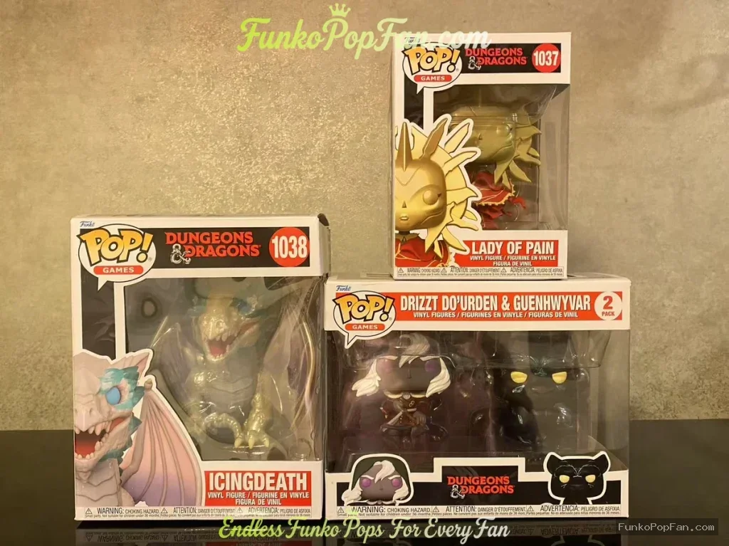 Games Dungeons & Dragons #1037 Lady of Pain + #1038 Icingdeath + Drizzt Do'Urden & Guenhwyvar 2-Pack Vinyl Figure Bobblehead Vaulted Collectible With Protector Funko Pop Figure