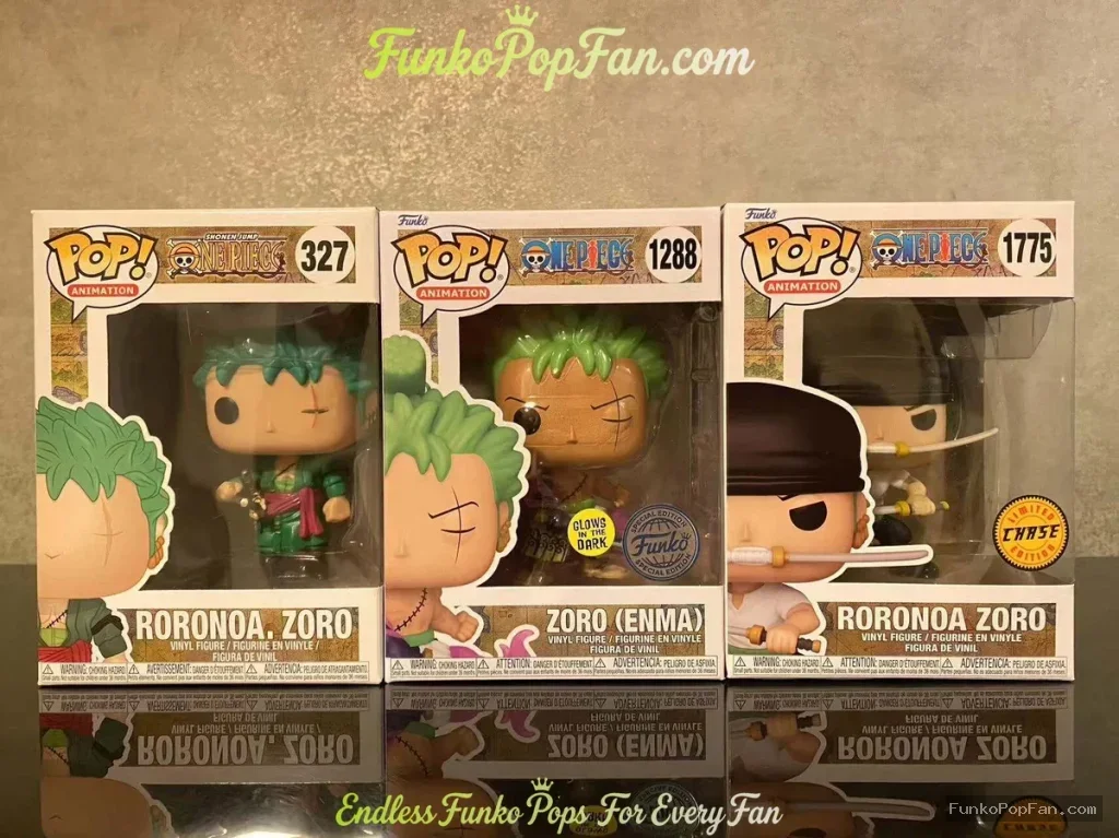 Bundle Funko Pop! One Piece Roronoa Zoro #327 Roronoa Zoro / Zoro (Enma) #1288 / Roronoa Zoro (Chase) #1775 Vinyl Figure Bobblehead Vaulted Collectible With Protector Funko Pop Figure
