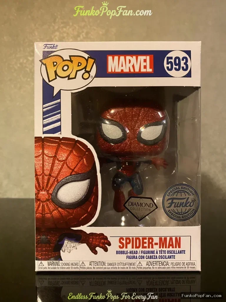 Marvel #593 Spider-Man (Diamond) Vinyl Figure Bobblehead Vaulted Collectible With Protector Funko Pop Figure