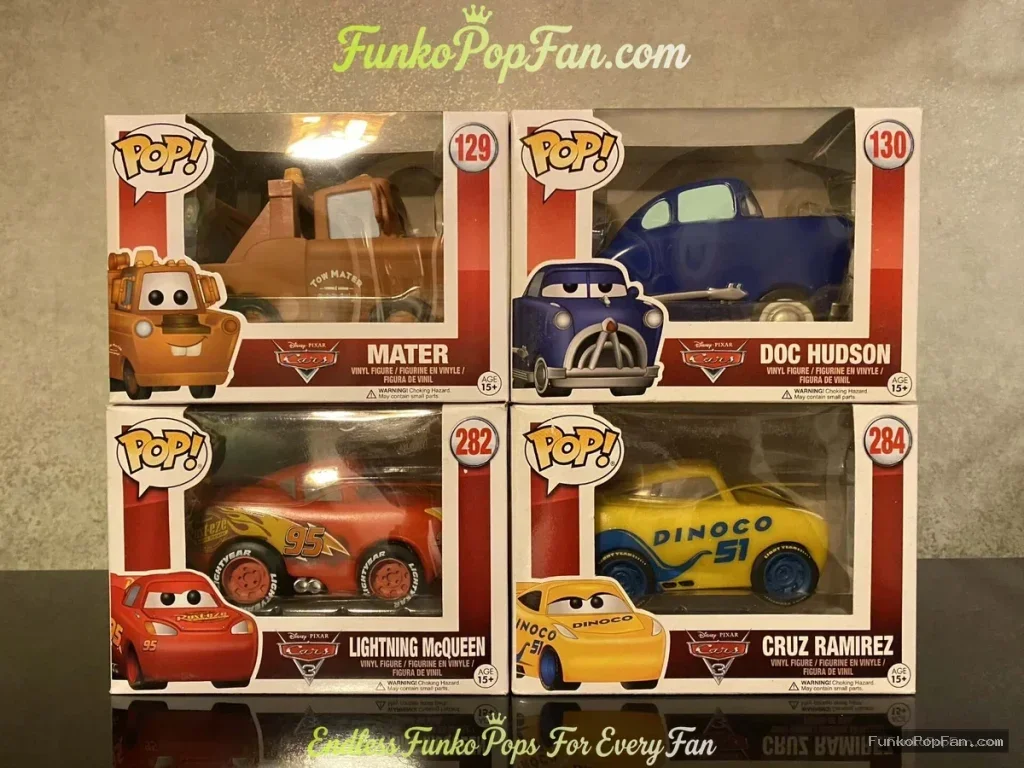 Bundle Funko Pop Cars #129 Mater (Doc Hudson #130 Lightning McQueen #282 Cruz Ramirez #284) Vinyl Figure Bobblehead Vaulted Collectible With Protector Funko Pop Figure