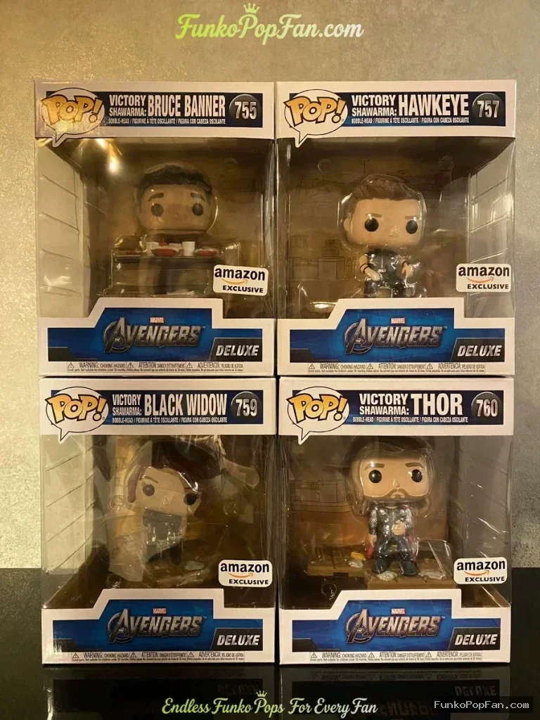 Bundle Funko Pop! Marvel Avengers Deluxe #755 Victory Bruce Banner / Victory Hawkeye #757 / Victory Black Widow #759 / Victory Thor #760 Vinyl Figure Bobblehead Vaulted Collectible With Protector Funko Pop Figure