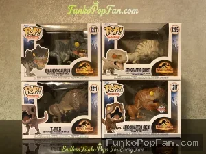 Bundle Funko Pop! Jurassic World Giganotosaurus #1207 / Atrocraptor (Ghost) #1205 / T-Rex #1211 / Atrocraptor (Red) #1217 Vinyl Figure Bobblehead Vaulted Collectible With Protector Funko Pop Figure