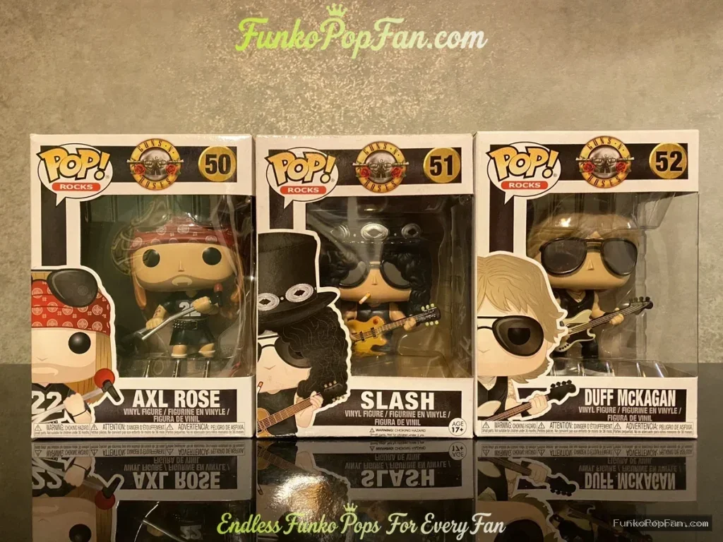 Bundle Funko Pop! Rock Guns N' Roses #50 Axl Rose / Slash #51 / Duff McKagan #52 Vinyl Figure Bobblehead Vaulted Collectible With Protector Funko Pop Figure