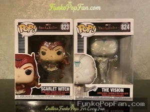 Bundle Funko Pop! Marvel WandaVision #823 Scarlet Witch / The Vision #824 Vinyl Figure Bobblehead Vaulted Collectible With Protector Funko Pop Figure