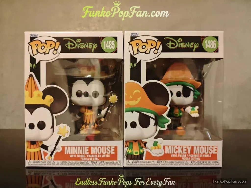 Disney Halloween #1485 Minnie Mouse / Mickey Mouse #1486 Vinyl Figure Bobblehead Vaulted Collectible With Protector Funko Pop Figure