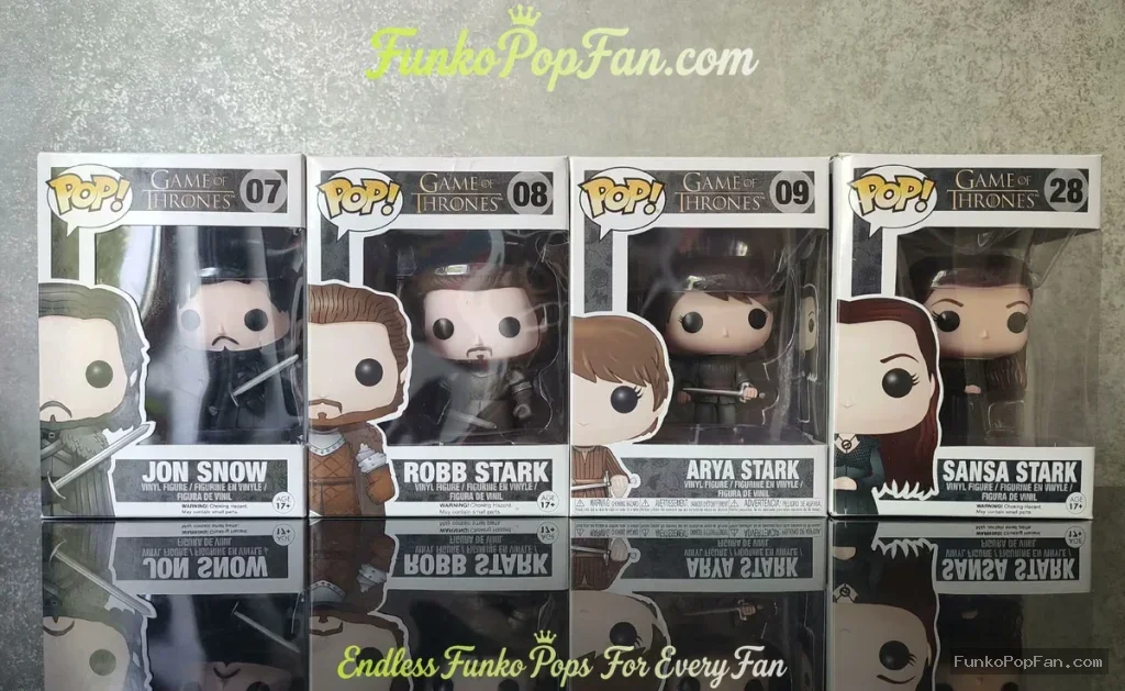 Bundle Funko Pop! Game of Thrones Jon Snow #07 / Robb Stark #08 / Arya Stark #09 / Sansa Stark #28 Vinyl Figure Bobblehead Vaulted Collectible With Protector Funko Pop Figure