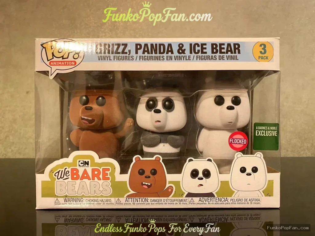 Bundle Funko Pop! Animation We Bare Bears #103 Grizz, Panda & Ice Bear (Flocked Barnes & Noble Exclu - Funko Pop Figure